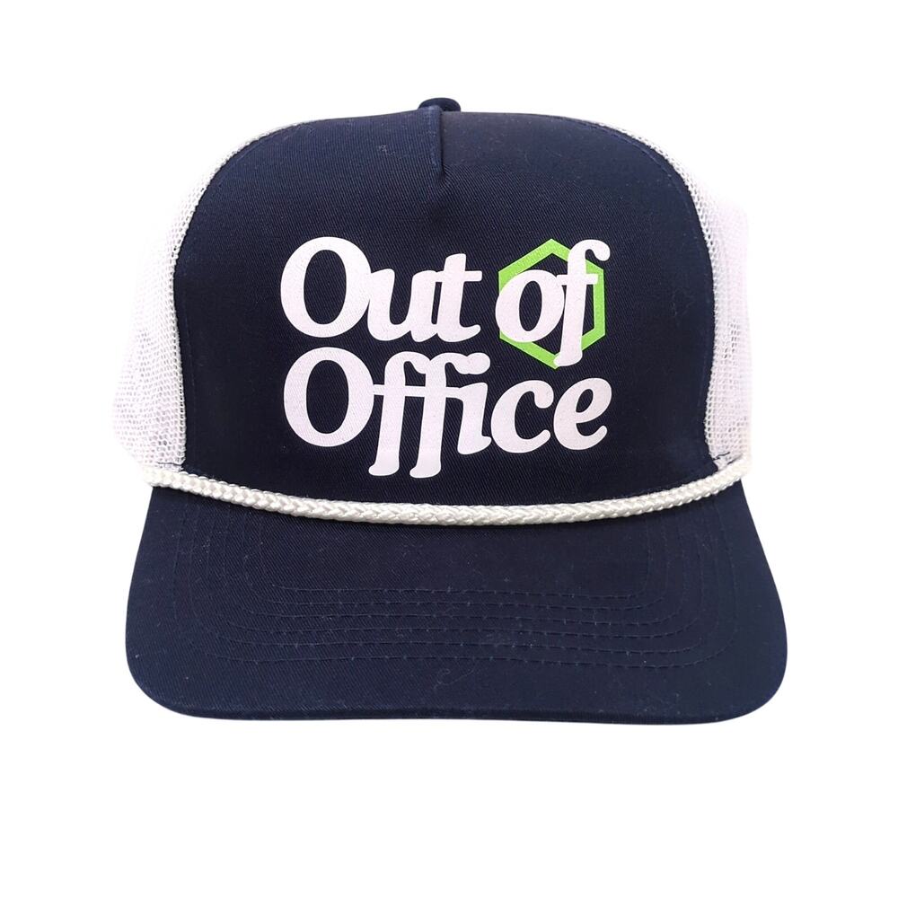 Out of Office Blue & White Trucker Hat w Chain Board Braid Adjustable Element